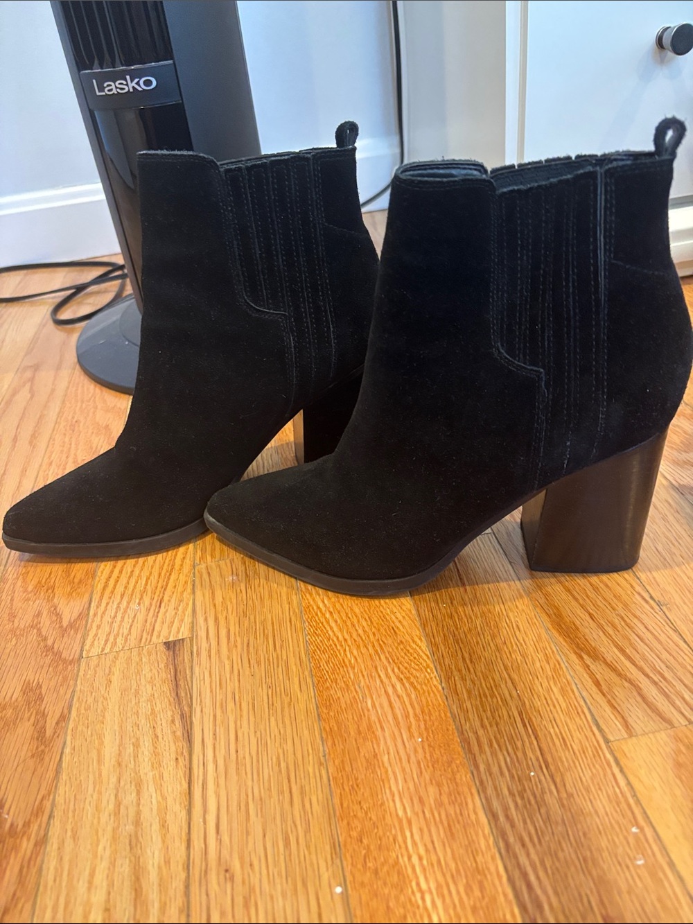 Marc fisher Black Suede Ankle Boots with Block Heel - Women's real leather